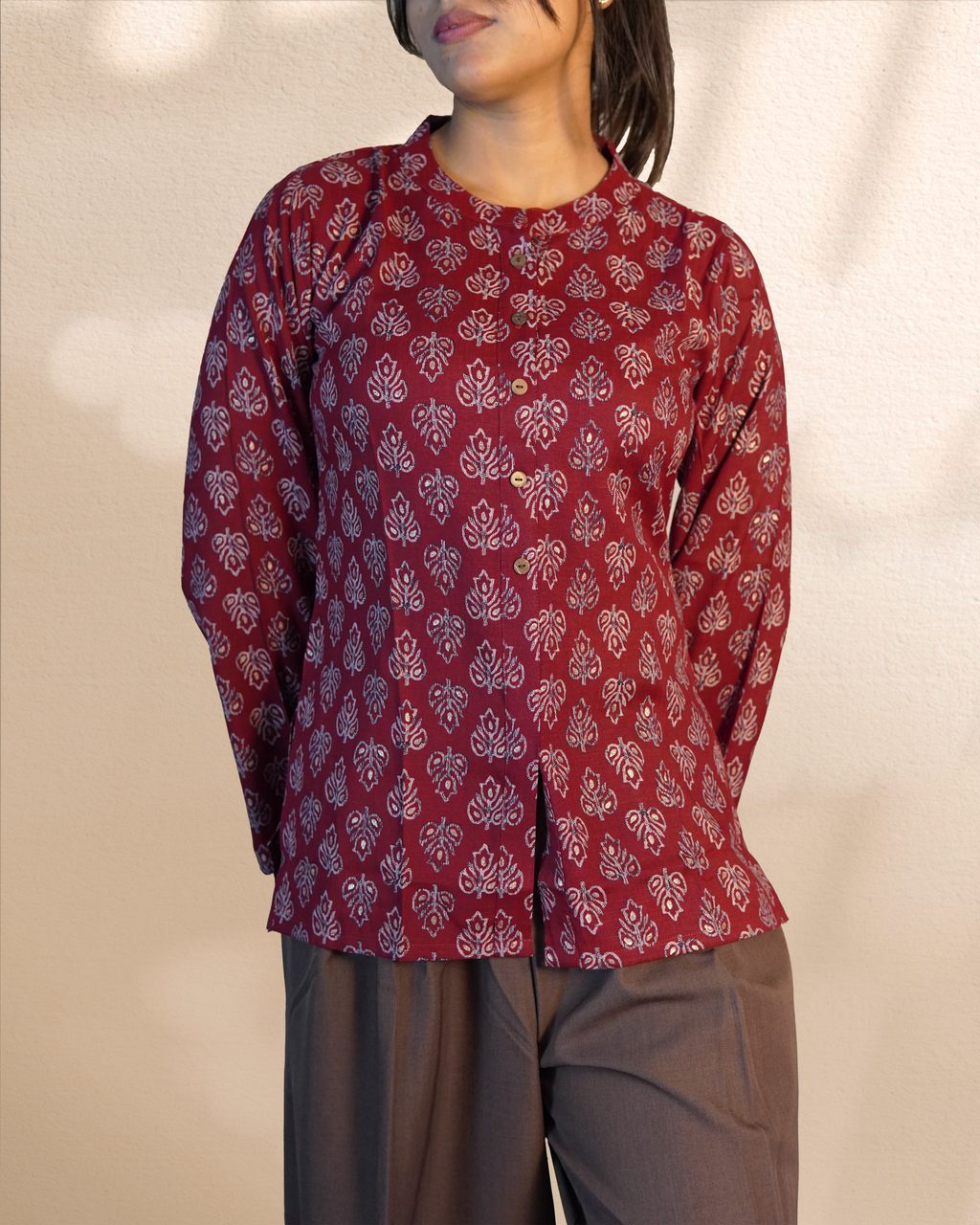 Cotton full sleeves Ethnic Top [Maroon]