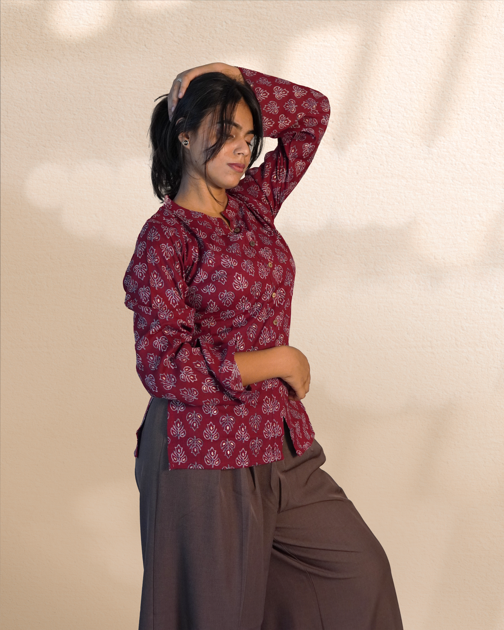 Cotton full sleeves Ethnic Top [Maroon]