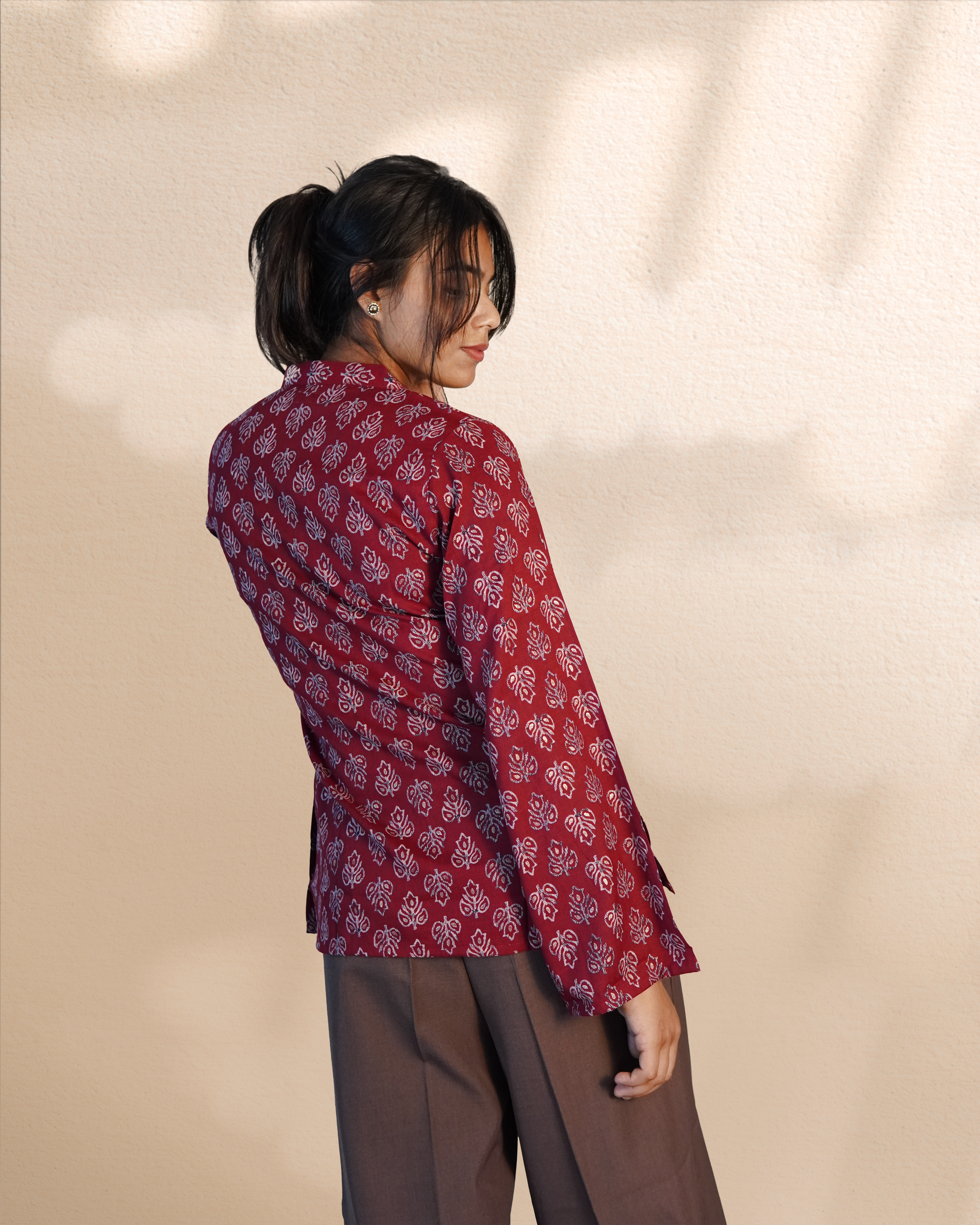 Cotton full sleeves Ethnic Top [Maroon]