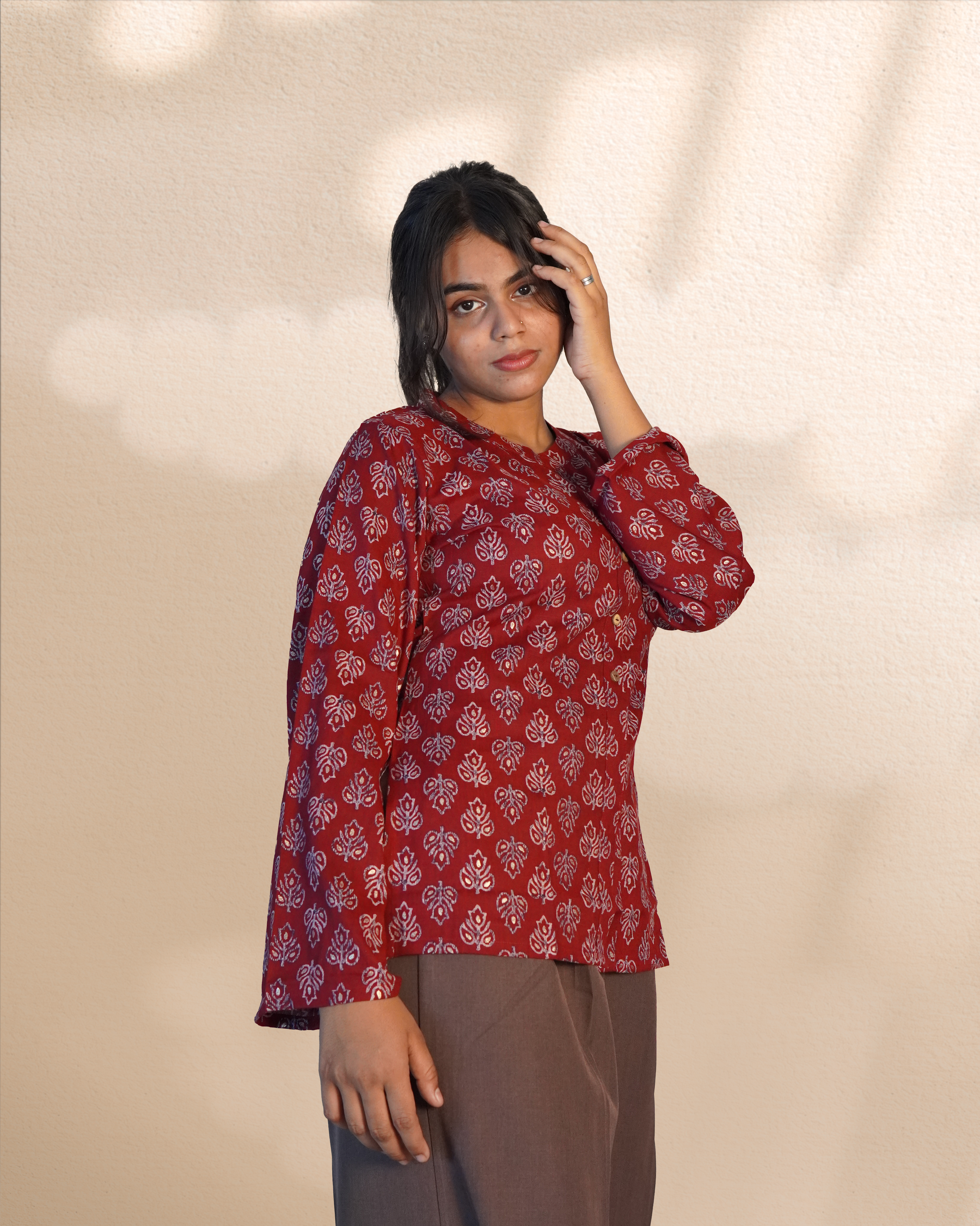 Cotton full sleeves Ethnic Top [Maroon]