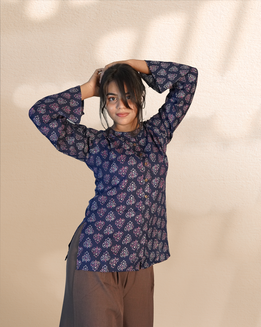 Cotton full sleeves Ethnic Top [Navy]