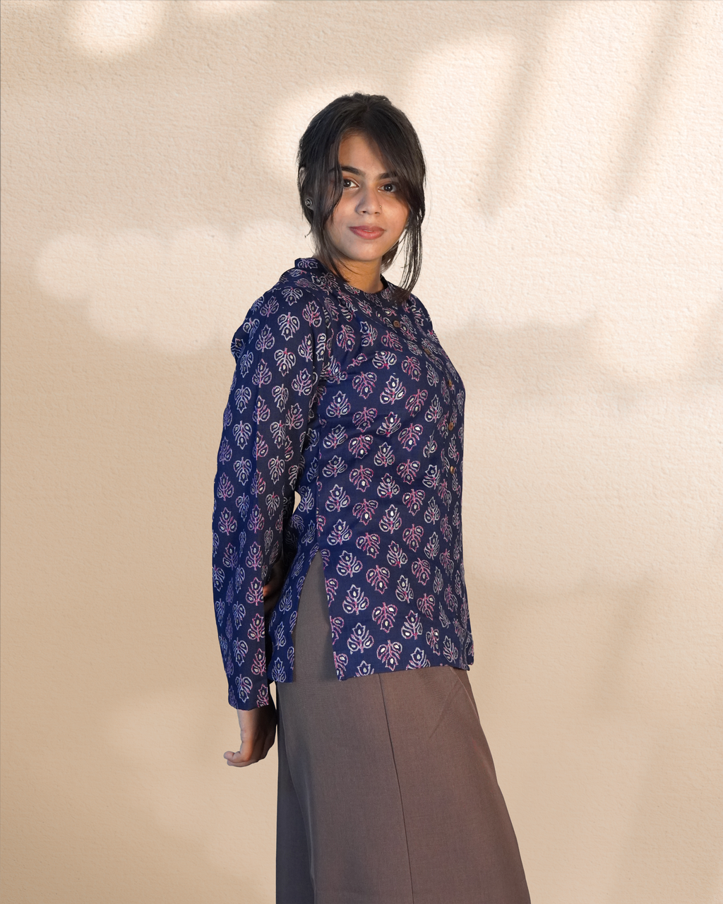 Cotton full sleeves Ethnic Top [Navy]