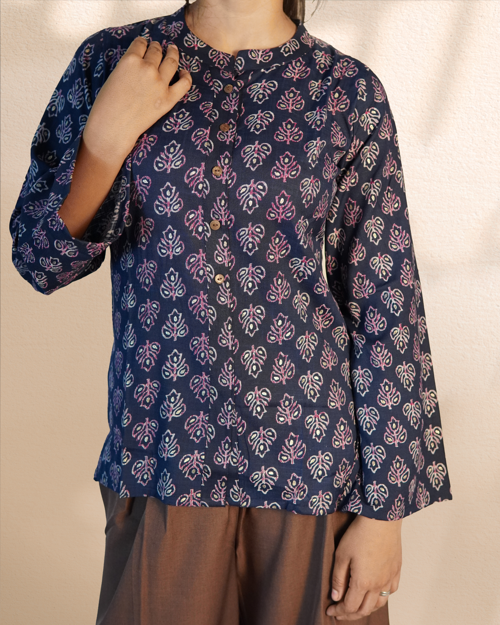 Cotton full sleeves Ethnic Top [Navy]