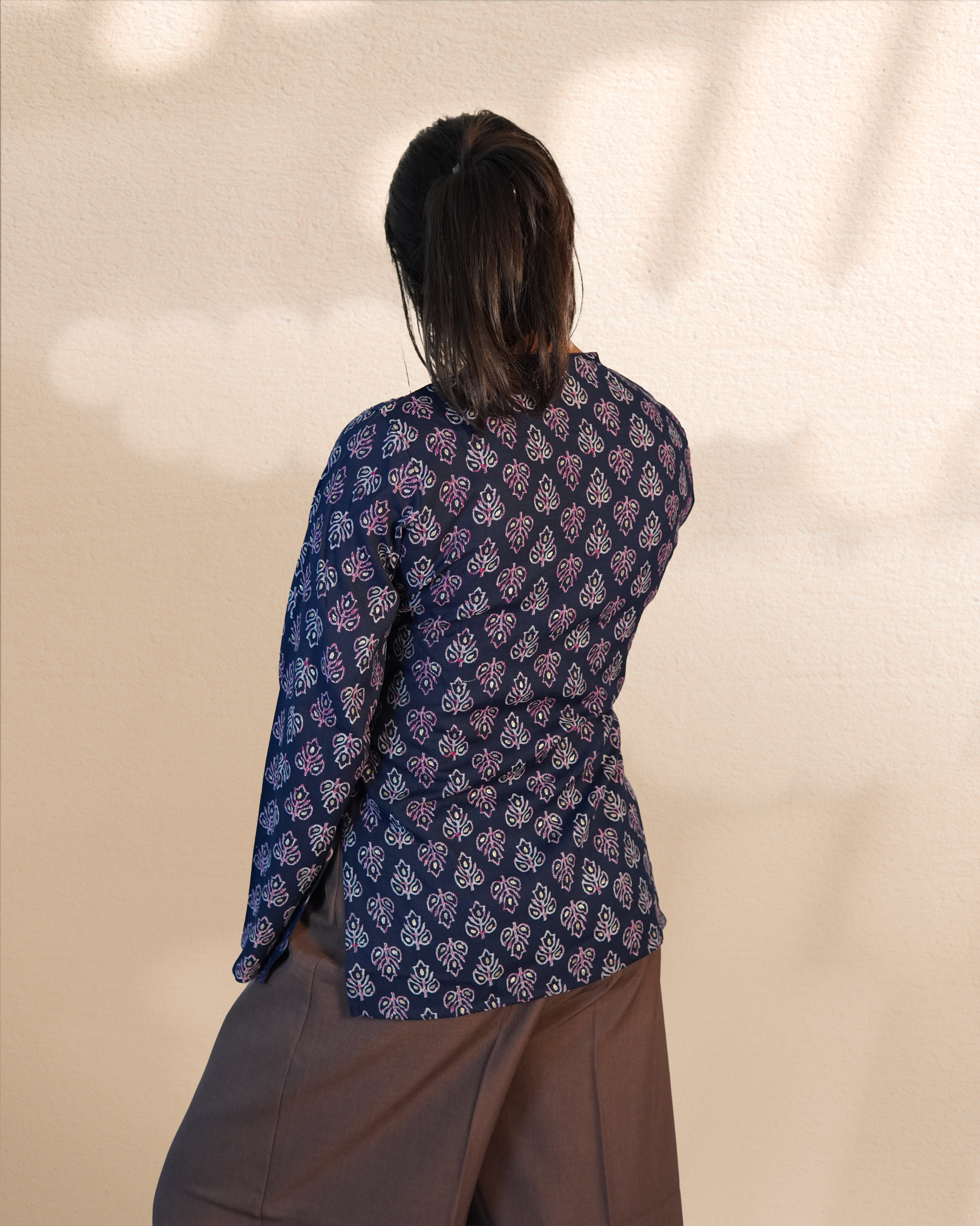 Cotton full sleeves Ethnic Top [Navy]