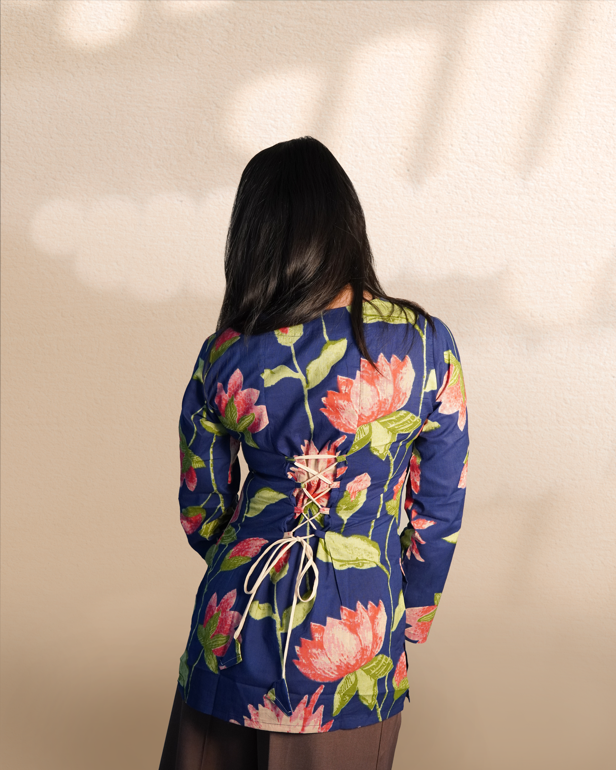 Long Sleeves Corset Kurti [Navy]