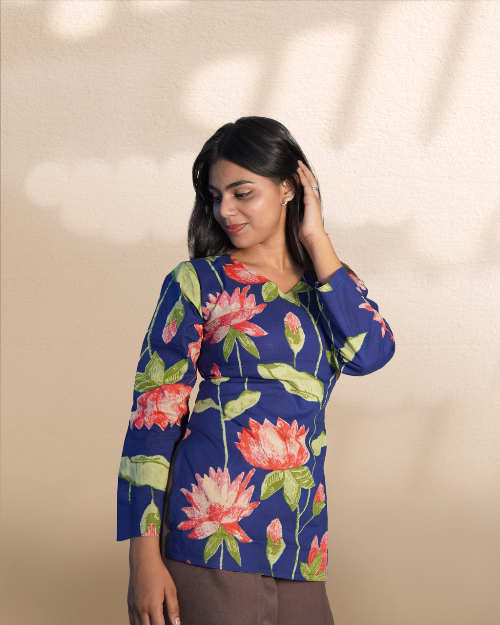Long Sleeves Corset Kurti [Navy]