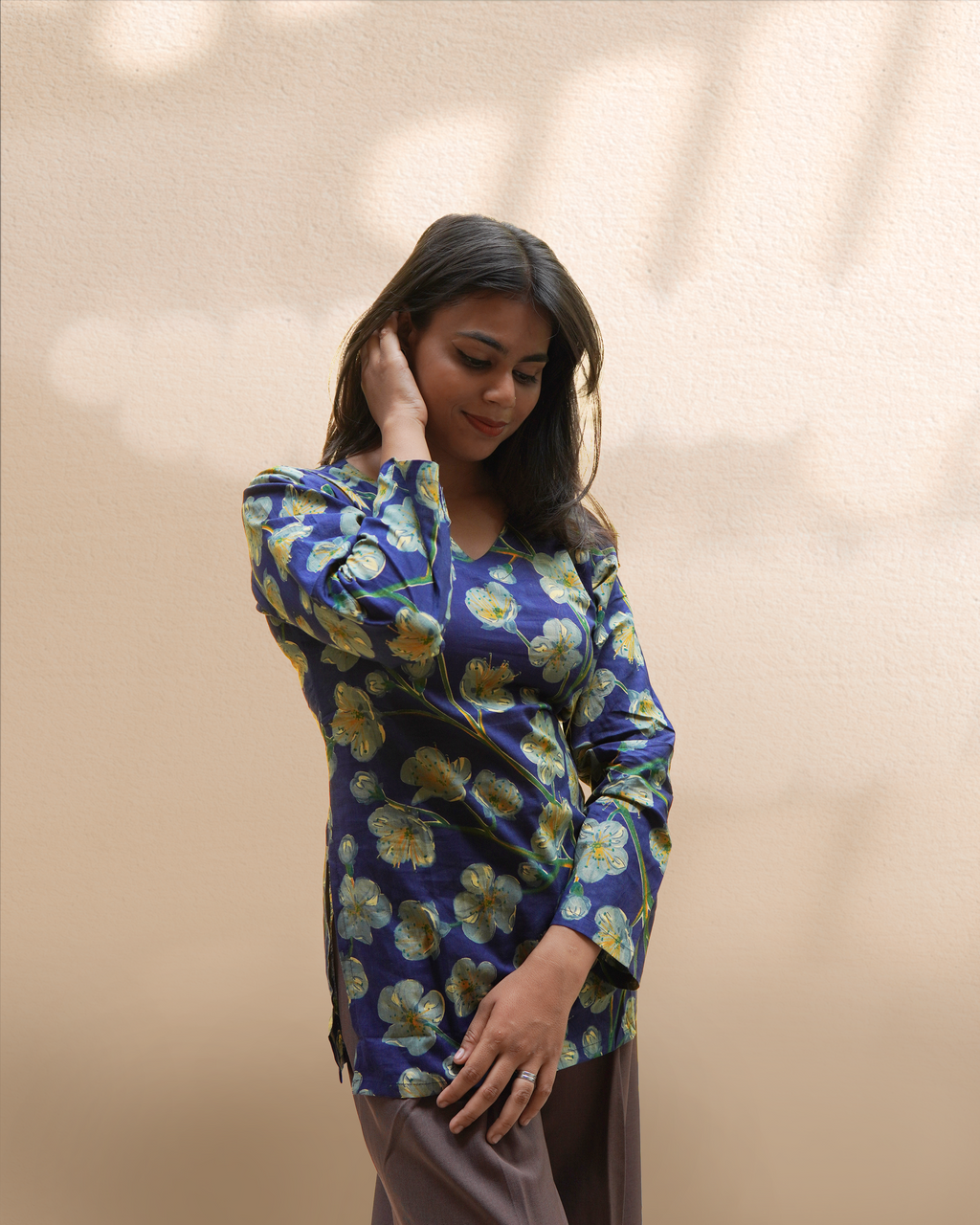 Long Sleeves Corset Kurti [Prussian Blue]