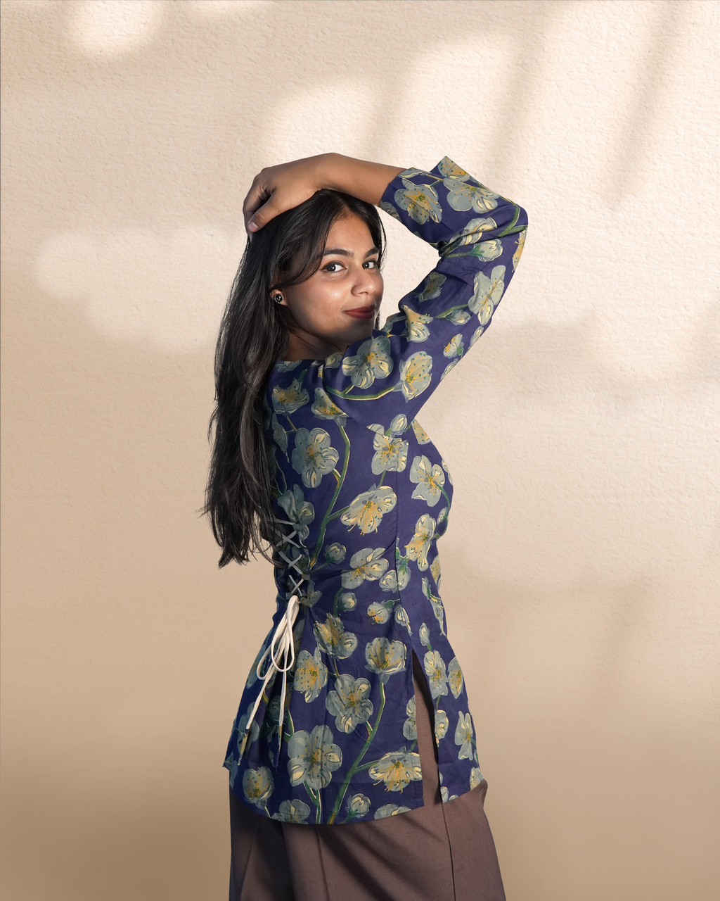 Long Sleeves Corset Kurti [Prussian Blue]