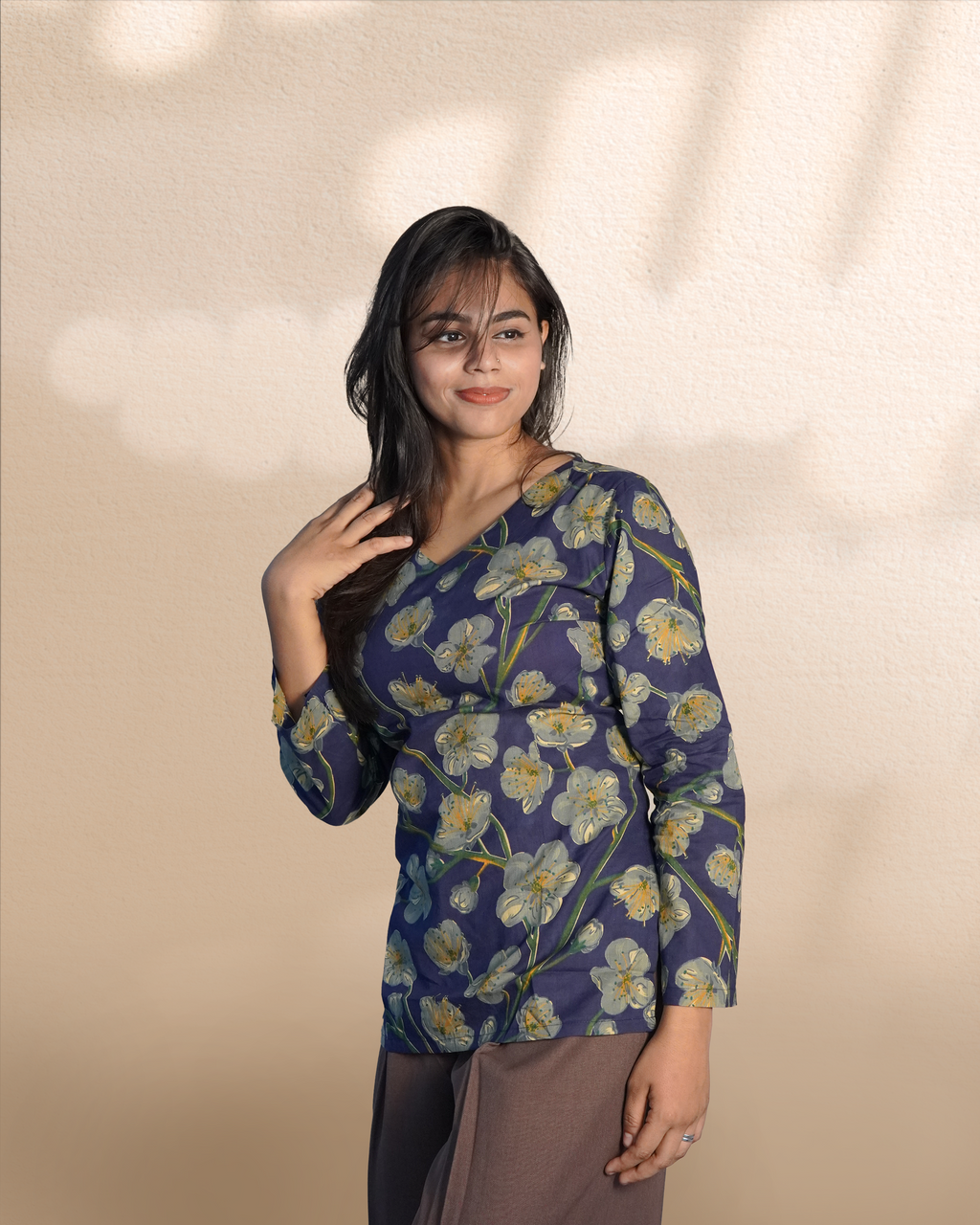 Long Sleeves Corset Kurti [Prussian Blue]
