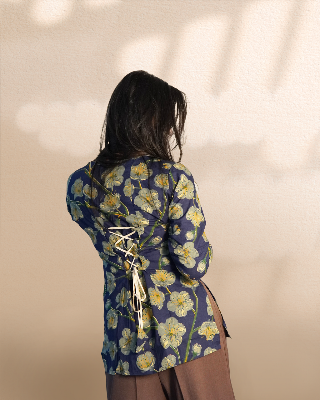 Long Sleeves Corset Kurti [Prussian Blue]