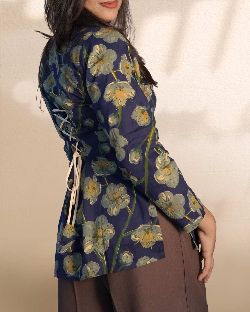 Long Sleeves Corset Kurti [Prussian Blue]