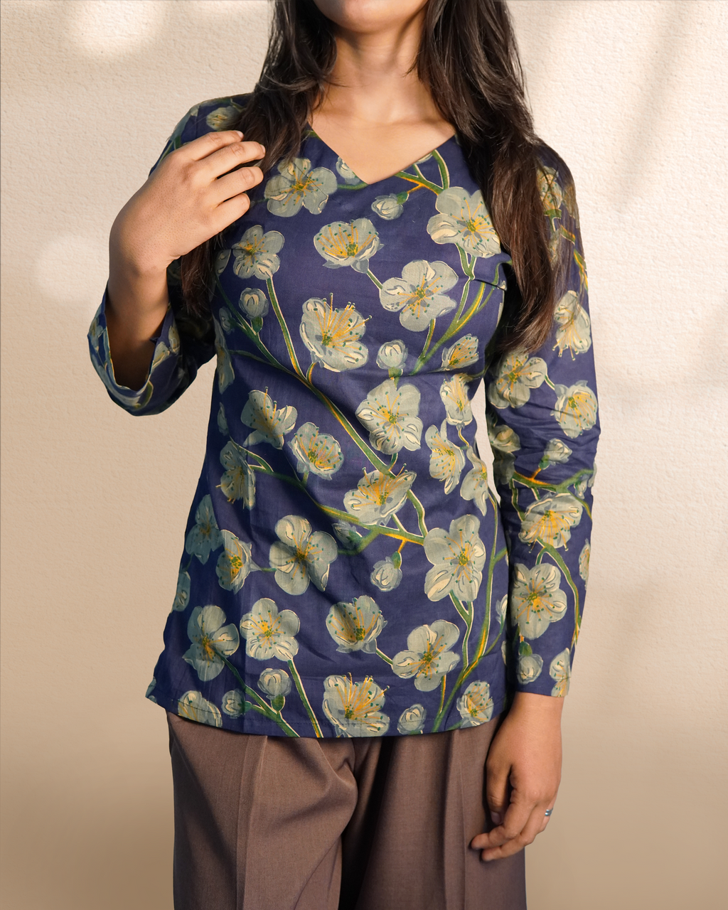 Long Sleeves Corset Kurti [Prussian Blue]