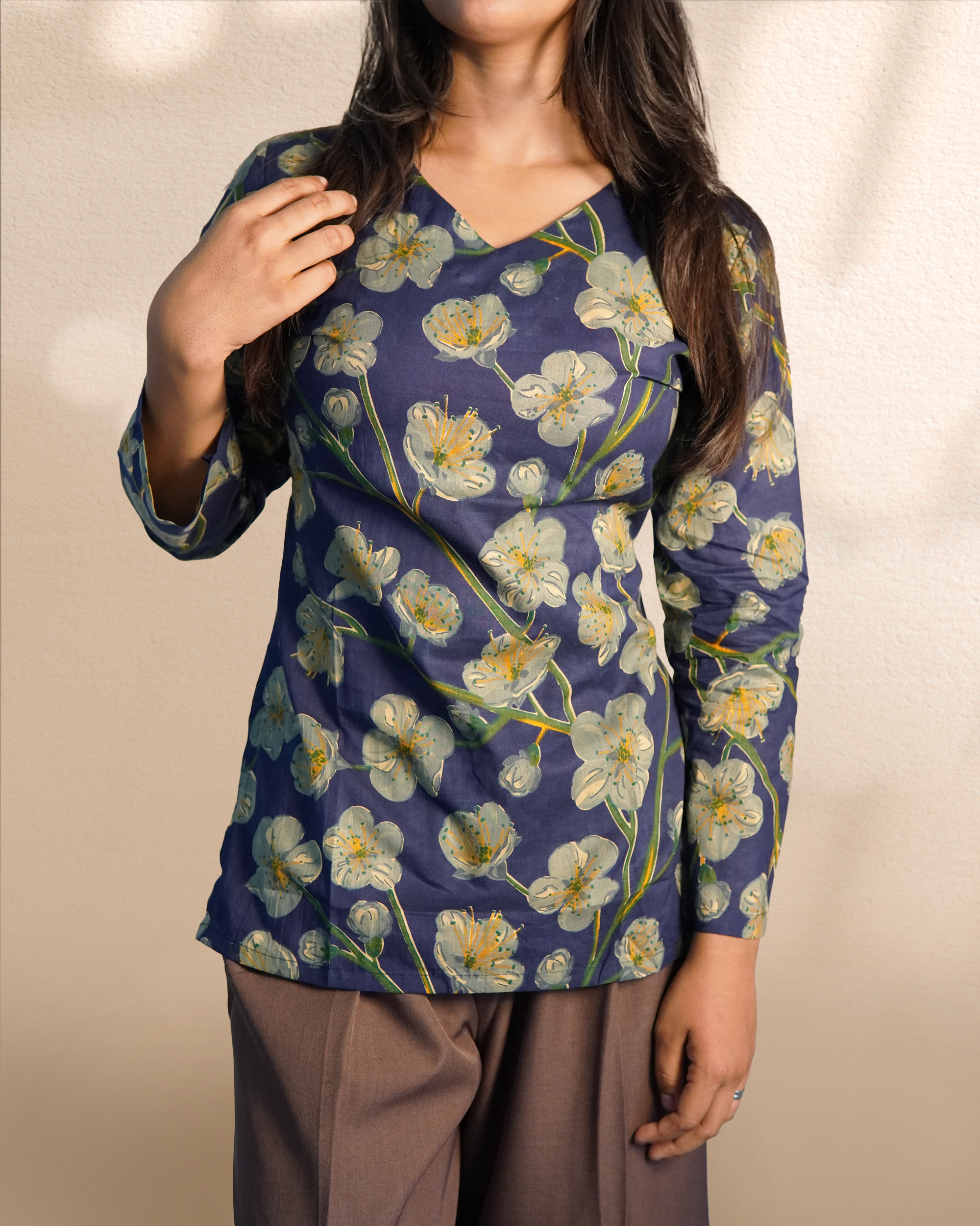 Long Sleeves Corset Kurti [Prussian Blue]