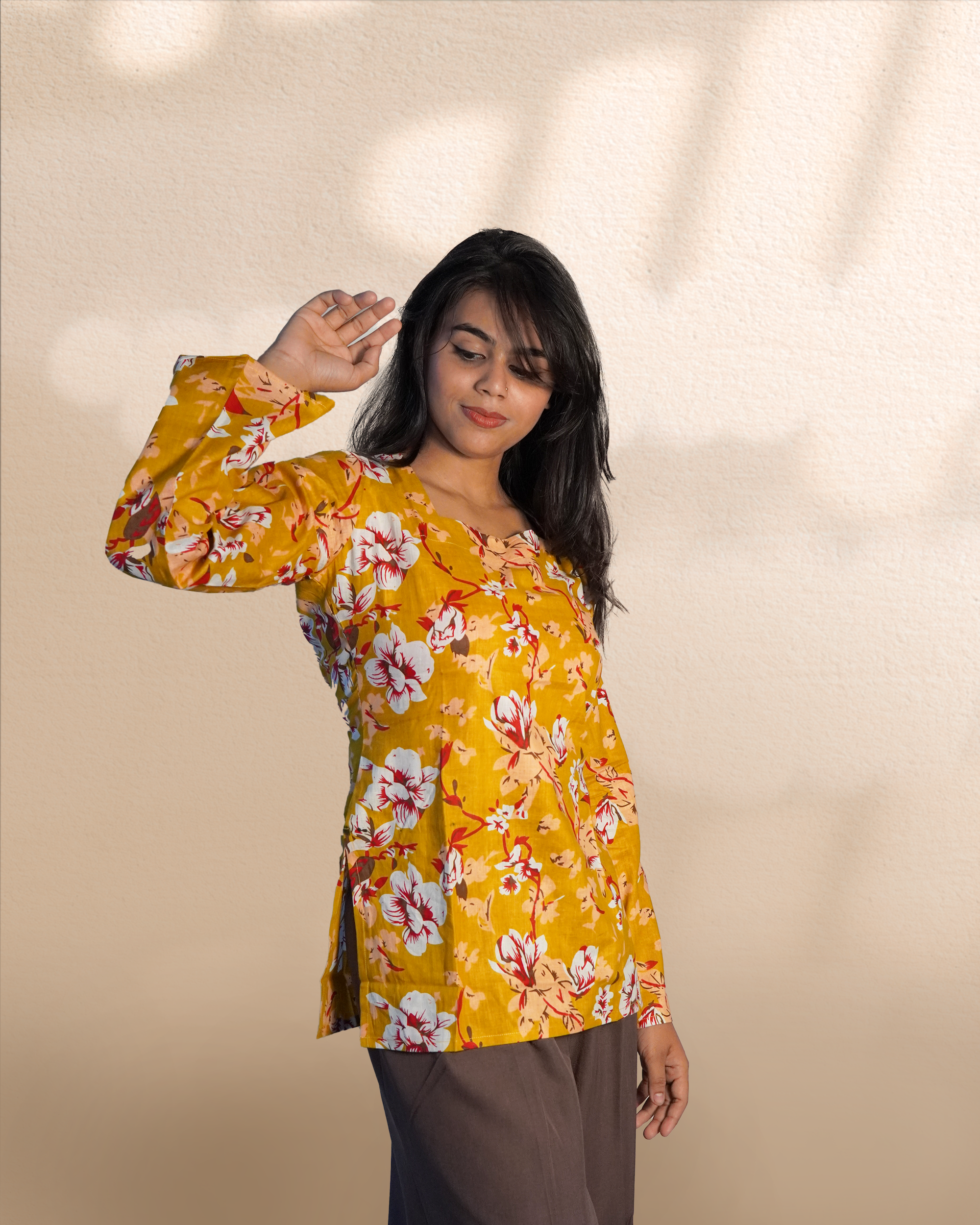 Long-Sleeves Short Kurti [Mustard]