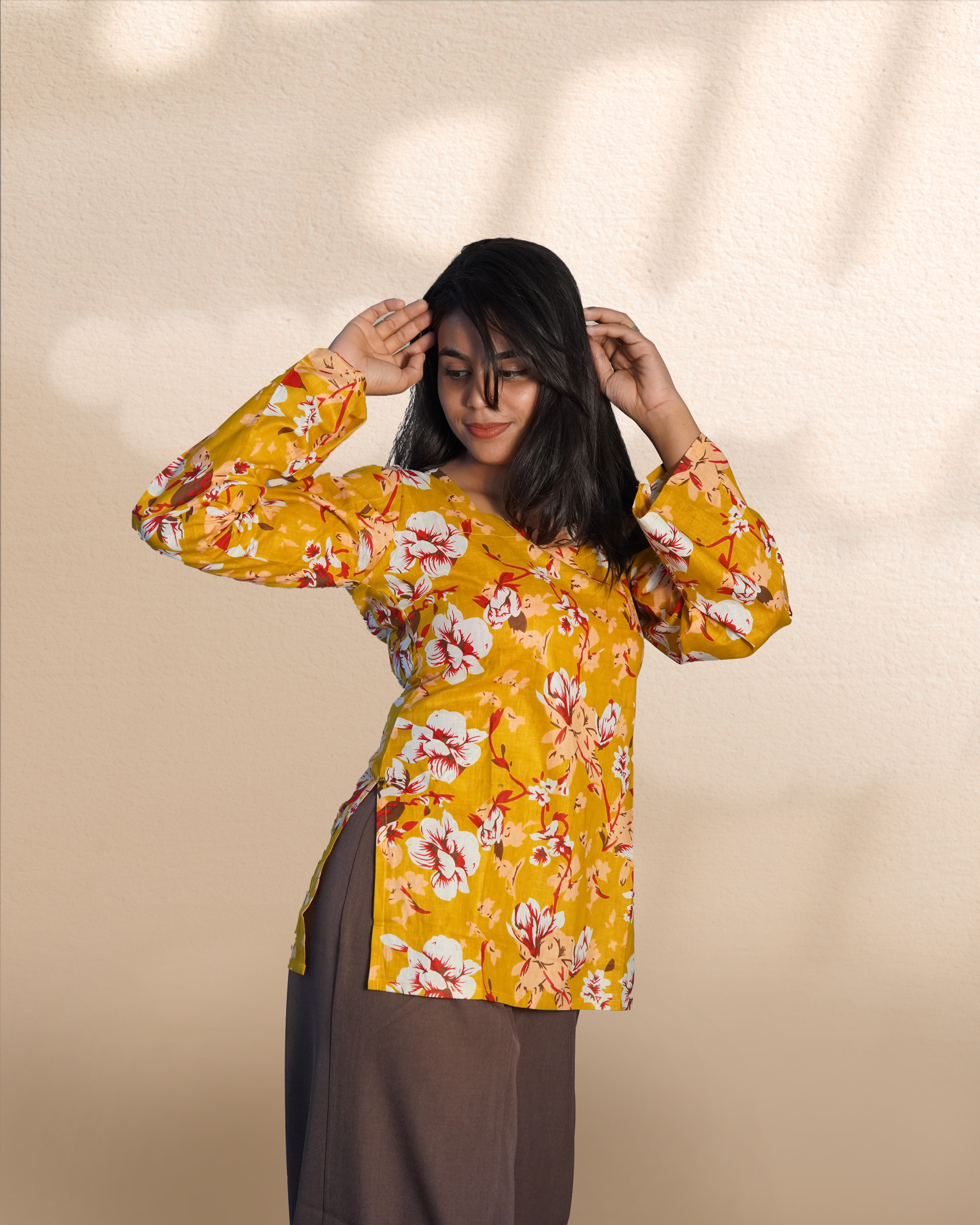 Long-Sleeves Short Kurti [Mustard]