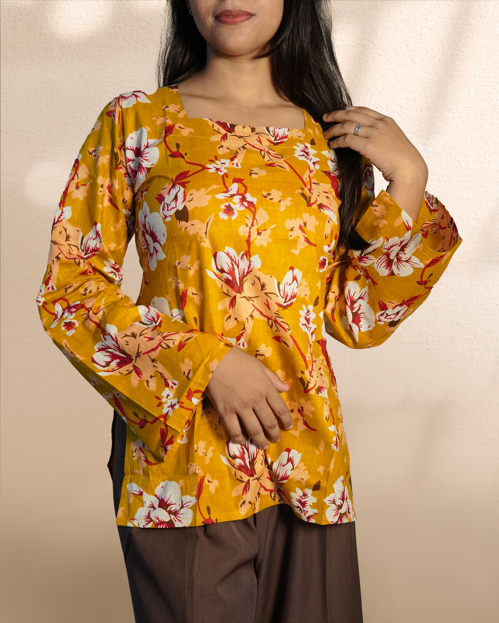 Long-Sleeves Short Kurti [Mustard]