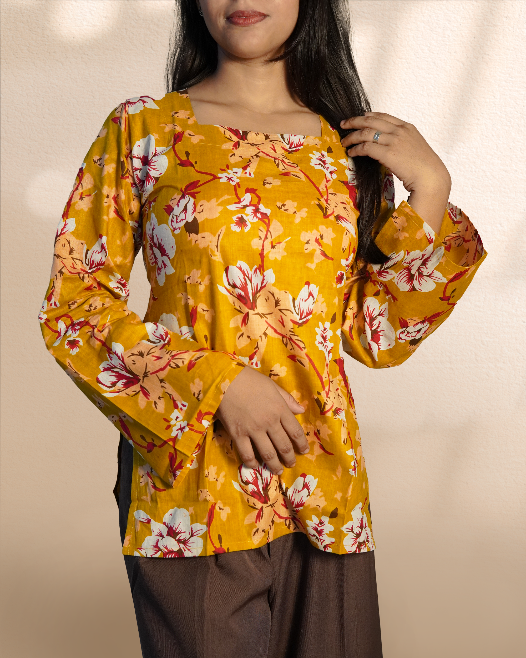 Long-Sleeves Short Kurti [Mustard]