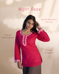 Cotton Floral Embroidered Ethnic Top [Night Rose]