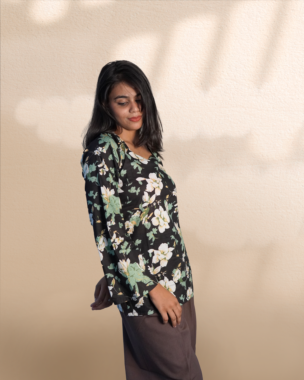 Long-Sleeves Short Kurti [Black]