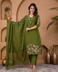 Pure cotton Embroidered Kurti Set [Green]