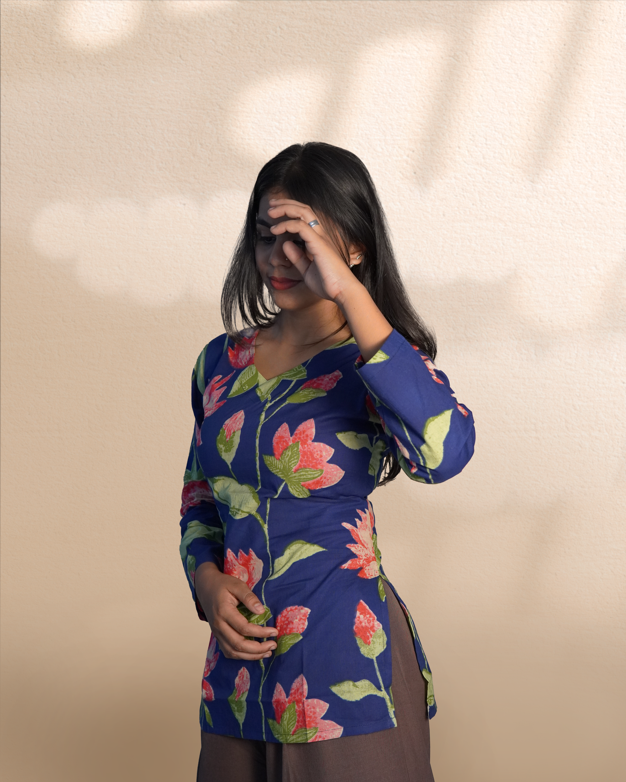 Long Sleeves Corset Kurti [Navy]