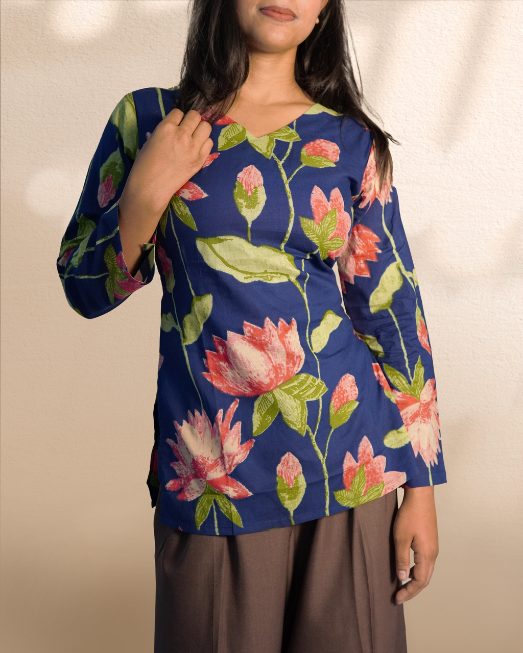 Long Sleeves Corset Kurti [Navy]