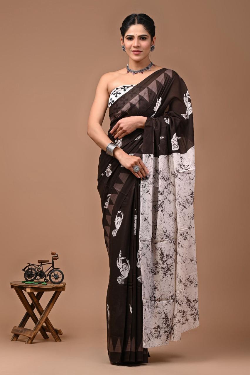 Block Printed Malmal Cotton Saree