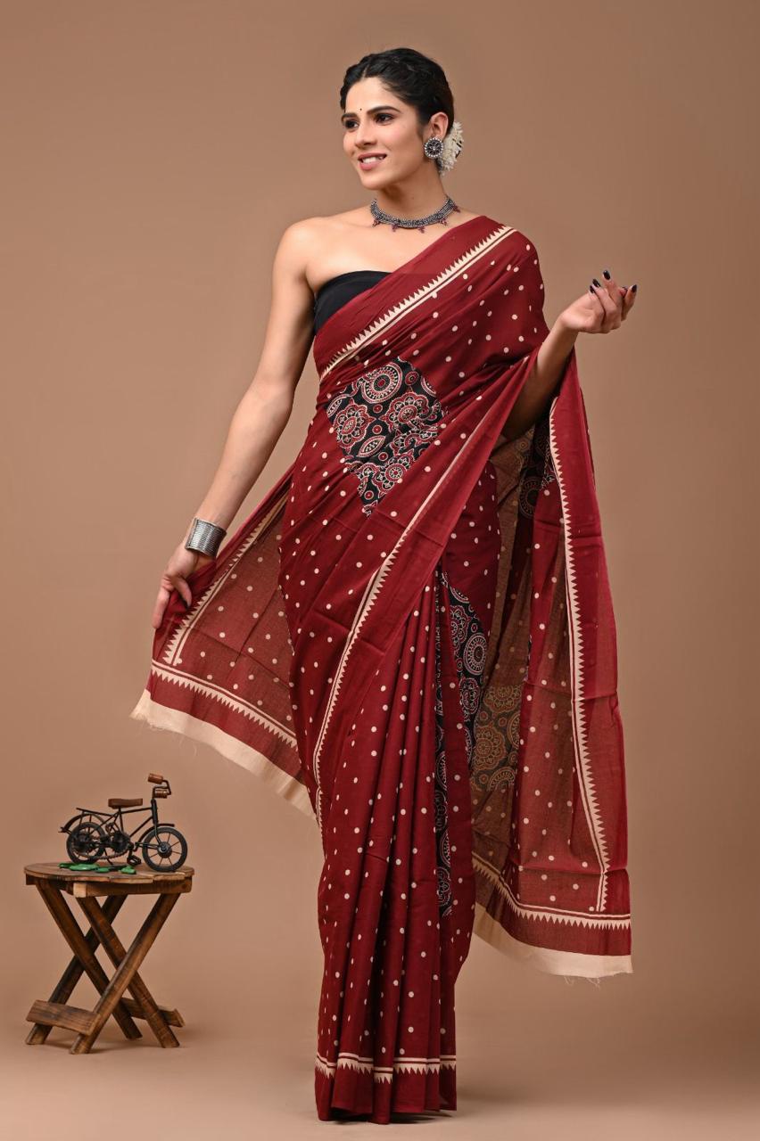 Block Printed Malmal Cotton Saree