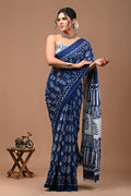Block Printed Malmal Cotton Saree