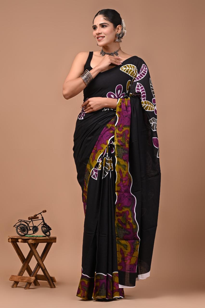 Block Printed Malmal Cotton Saree