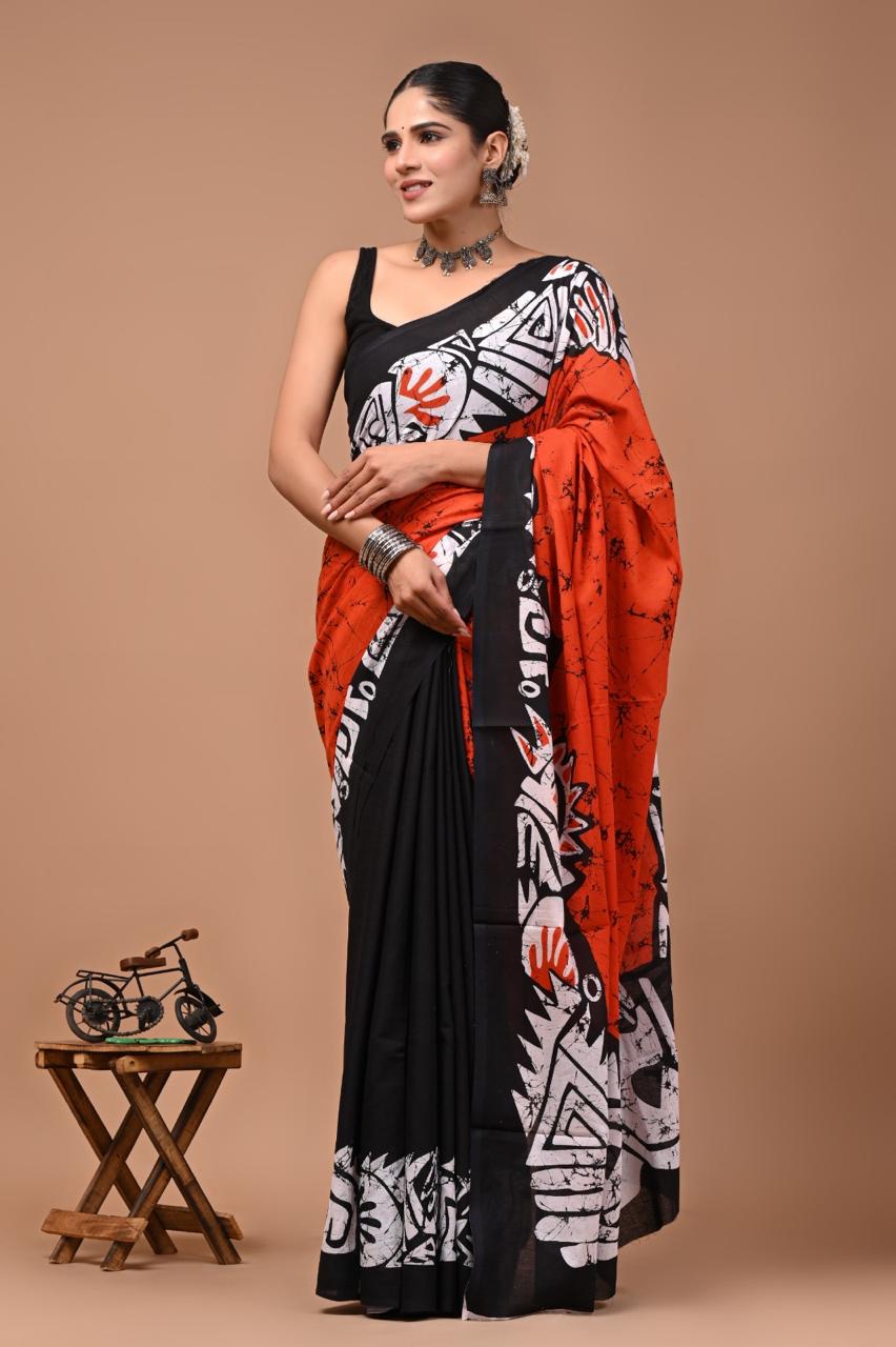 Block Printed Malmal Cotton Saree