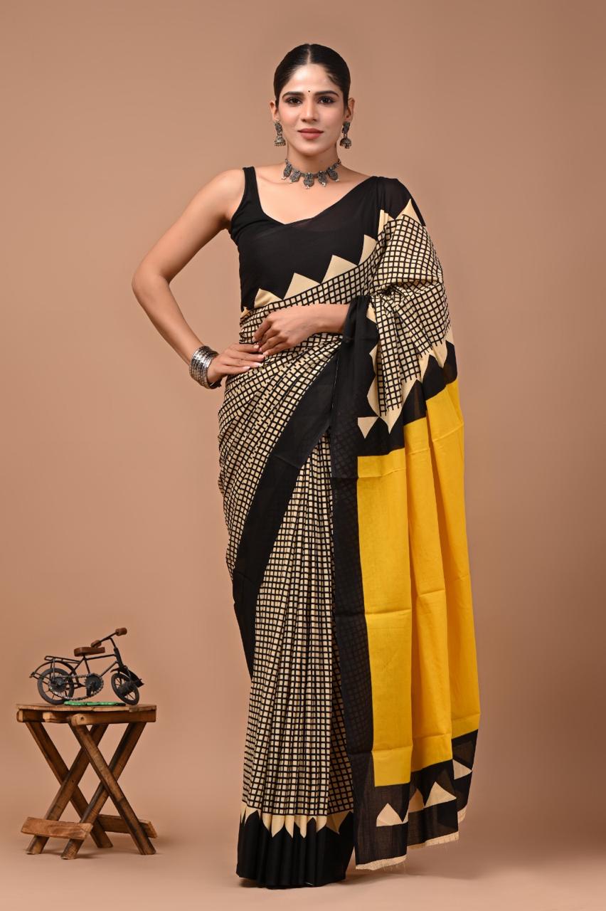 Block Printed Malmal Cotton Saree