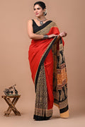 Block Printed Malmal Cotton Saree