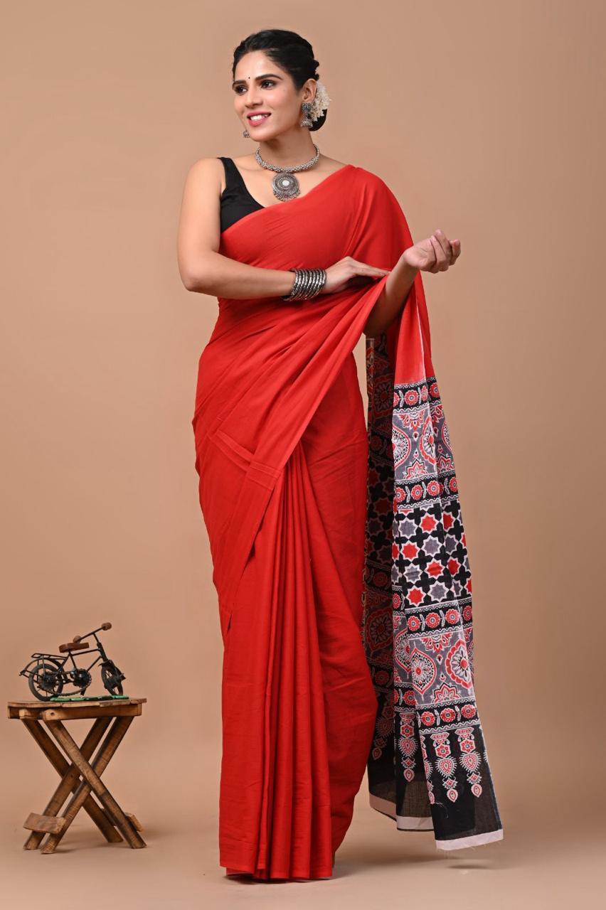 Block Printed Malmal Cotton Saree