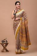Block Printed Malmal Cotton Saree