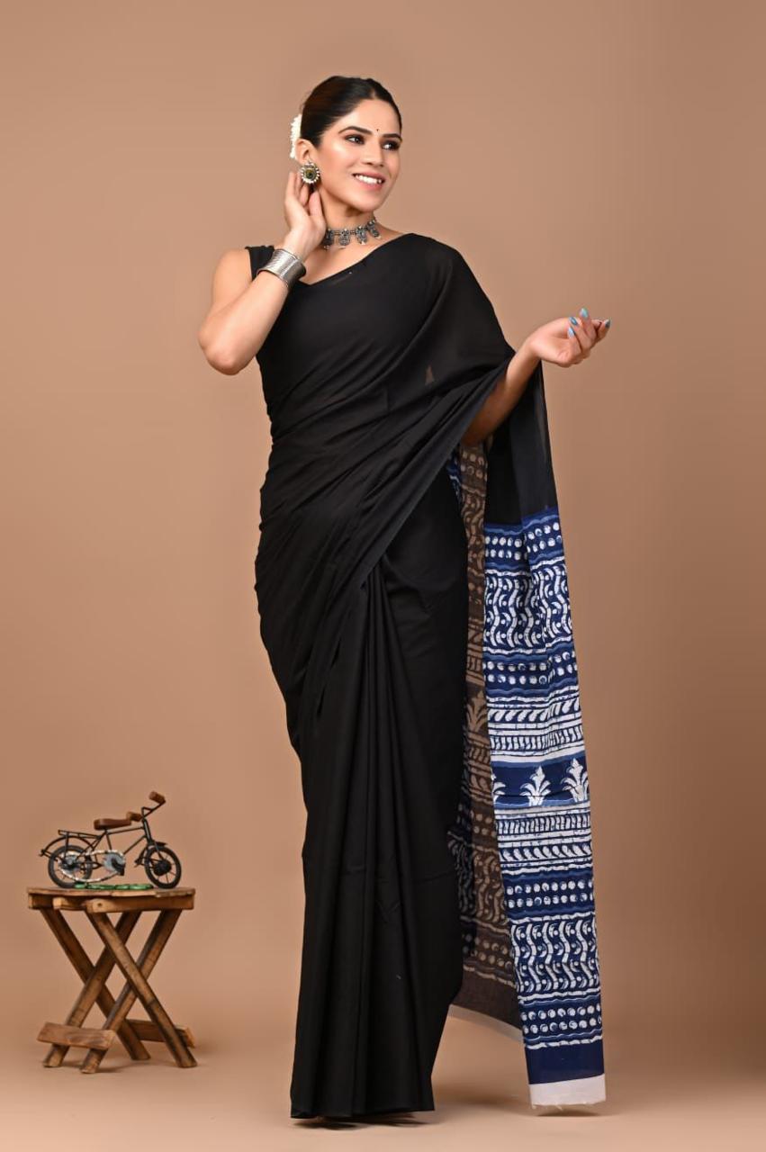 Block Printed Malmal Cotton Saree