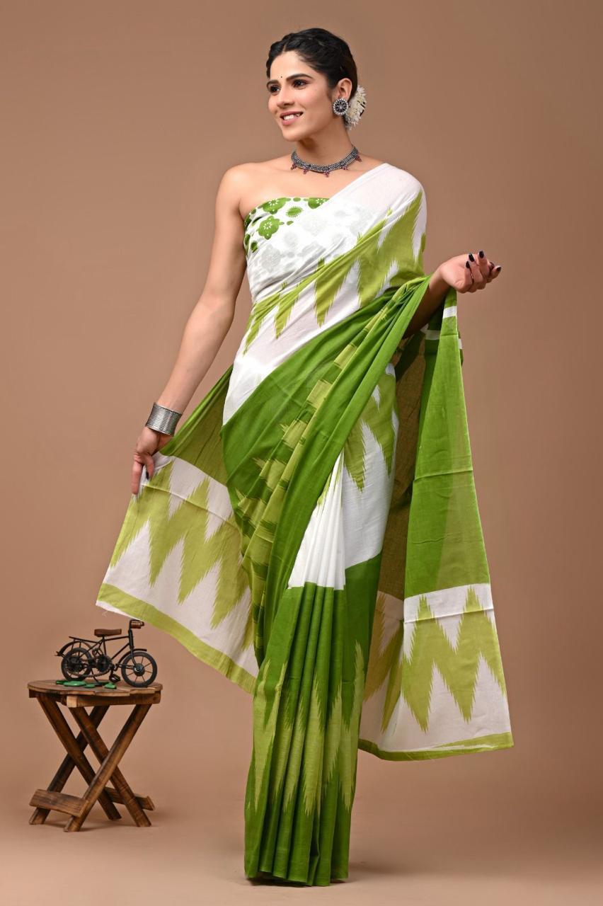 Block Printed Malmal Cotton Saree